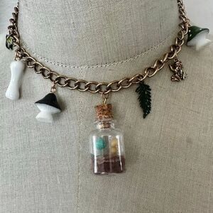 Whimsical Charm Choker Necklace Cottagecore Fairycore Frog Mushroom Terrarium
